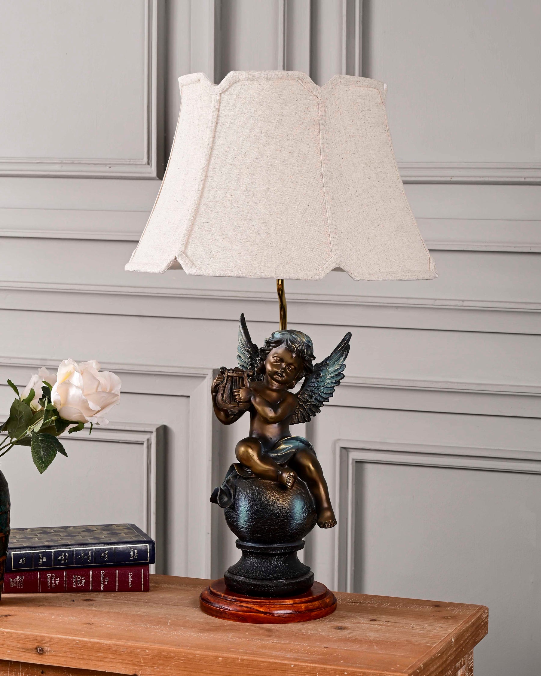 Cherub Playing Harp Table Lamp 