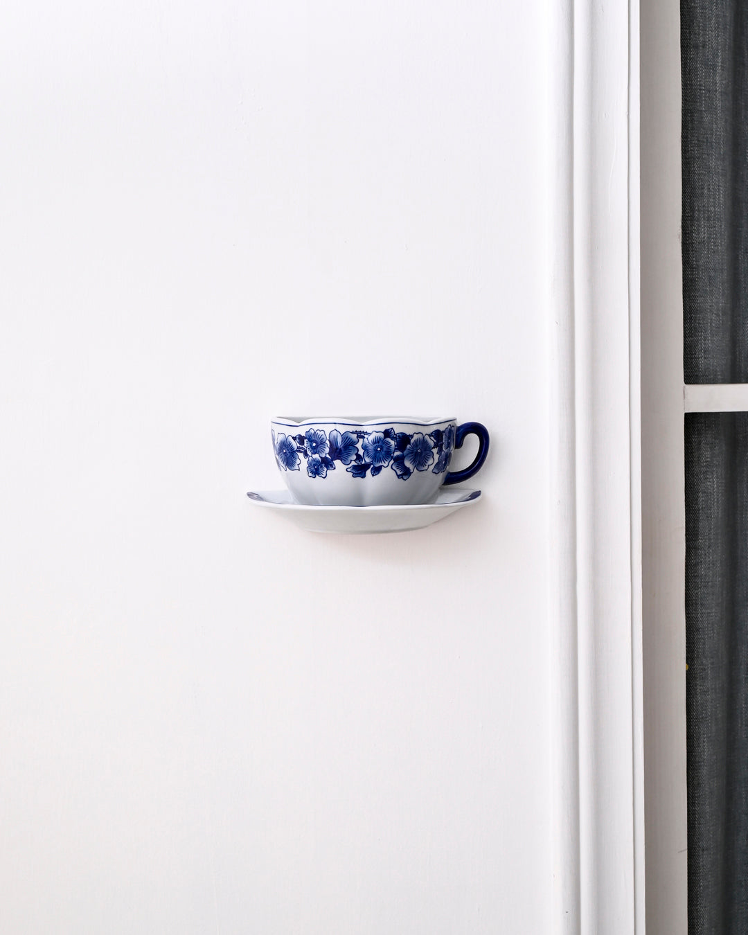 Blue Floral Teacup Wall Vase 