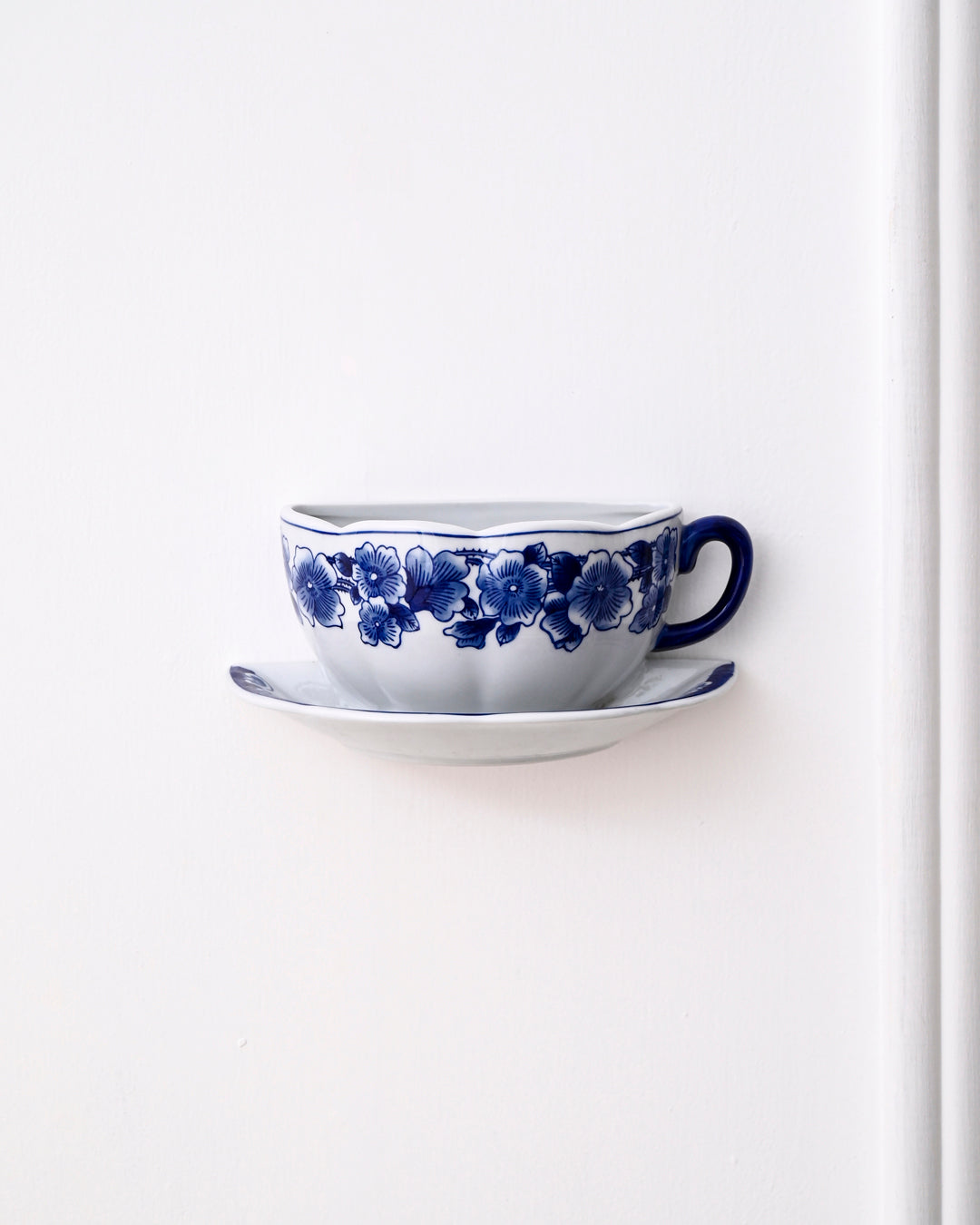 Blue Floral Teacup Wall Vase 