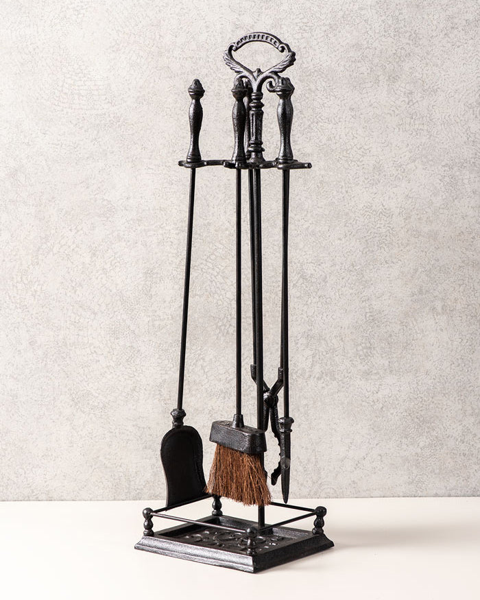 Cast Iron Mid Century Fireplace Tool Set 