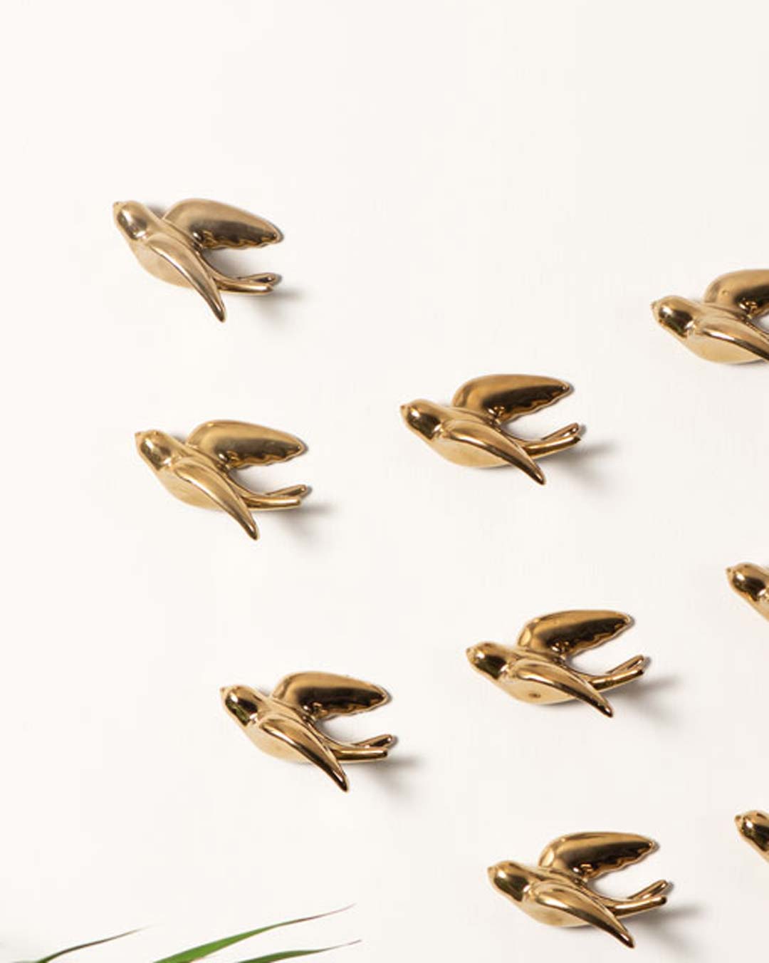 Nightingale Wall Mounted Ceramic Birds Gold Small - Set of 12