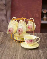 Vintage Floral Embossed - 13 Piece Tea Set with Stand 