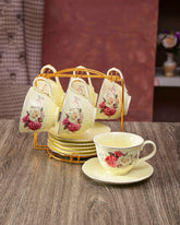 Vintage Floral Embossed - 13 Piece Tea Set with Stand 