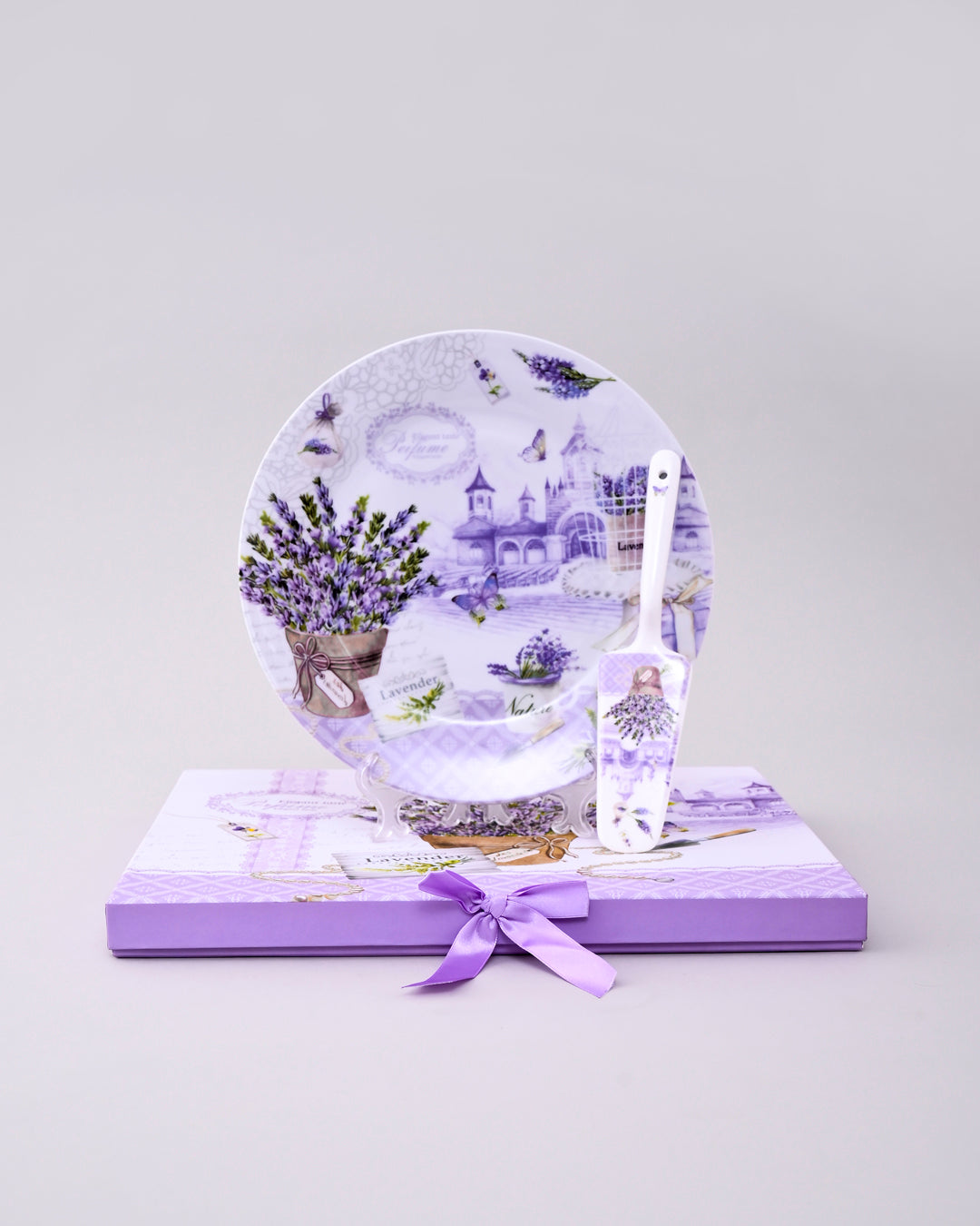 Lavender Bliss Cake Plate With Knife 