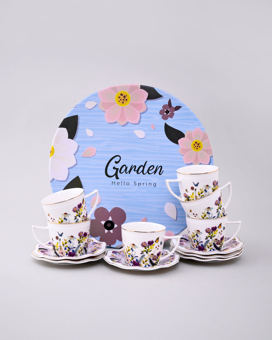 Spring Bloom Tea Cup With Saucer - Set Of 6 