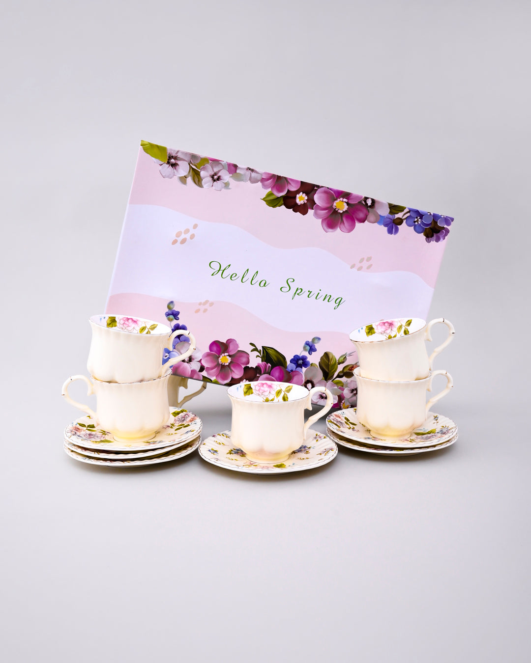 Pastel Blossom Tea Cup With Saucer - Set Of 6 