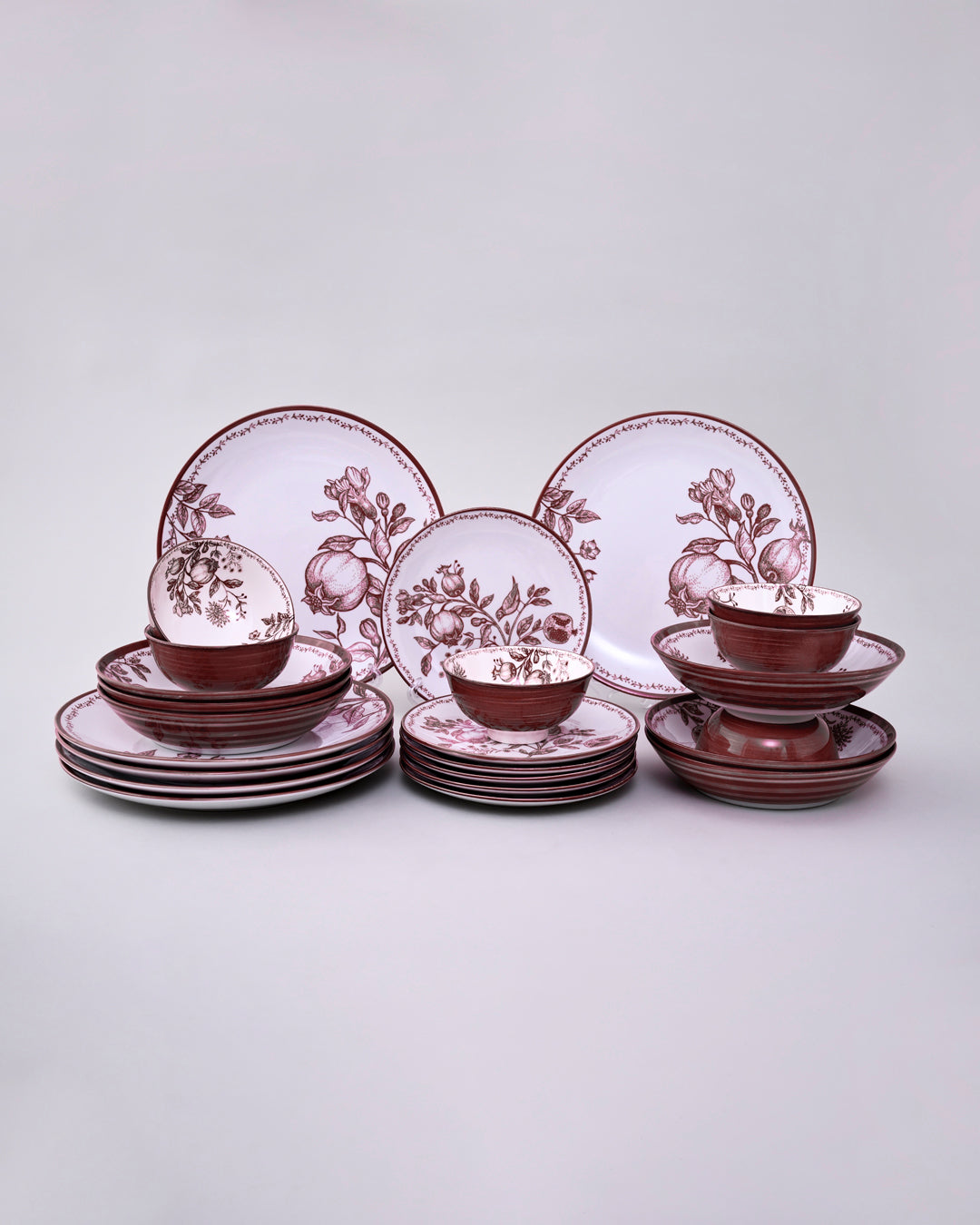 Timeless Pomegranate Charm Dinner Set Red - Set of 16 