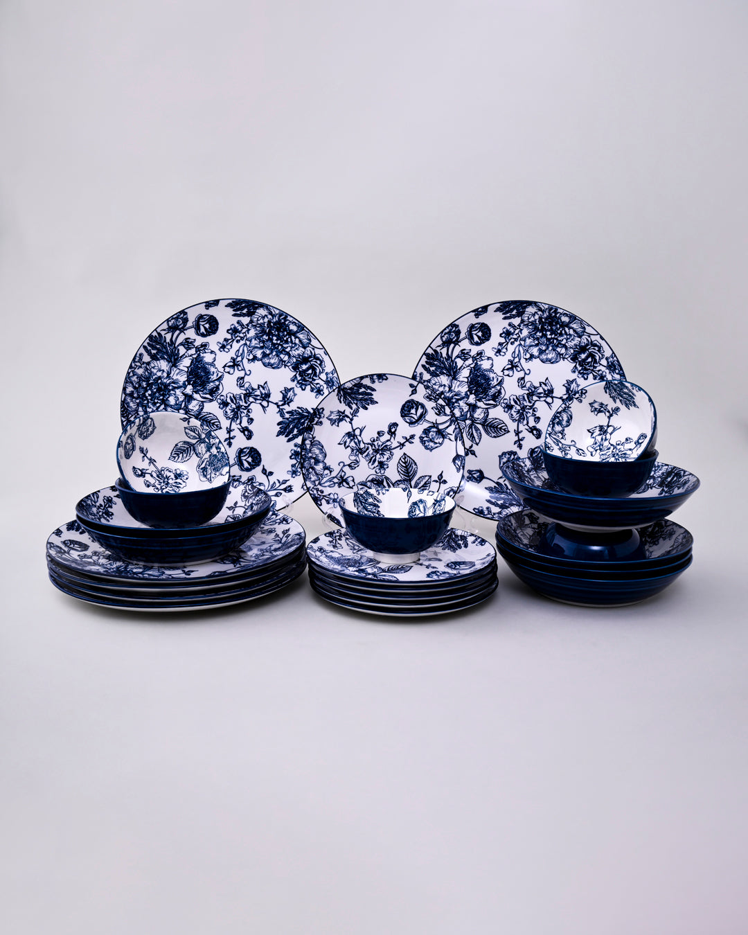 Midnight Indigo Floral 24-Piece Porcelain Dinnerware Set 