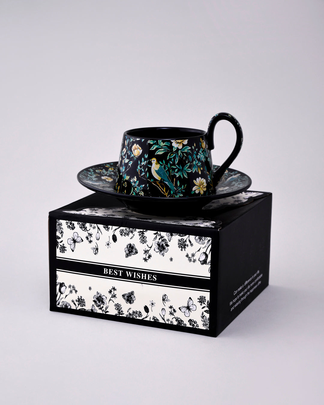 Floral Serenade Ceramic Tea Cup With Saucer - Set Of 2 