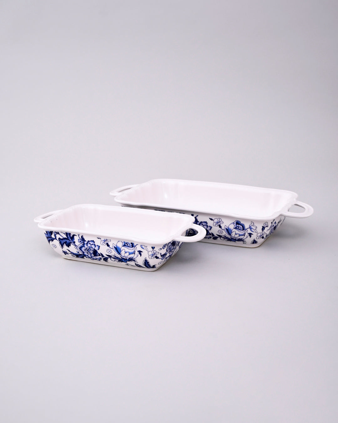 Floral Motif Rectangular Baking Dish - Set Of 2 