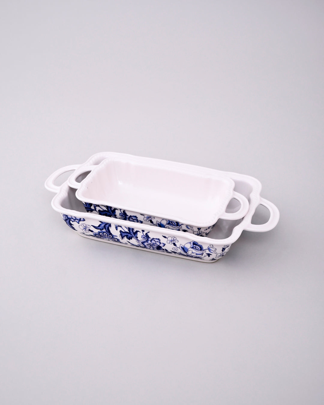 Floral Motif Rectangular Baking Dish - Set Of 2 
