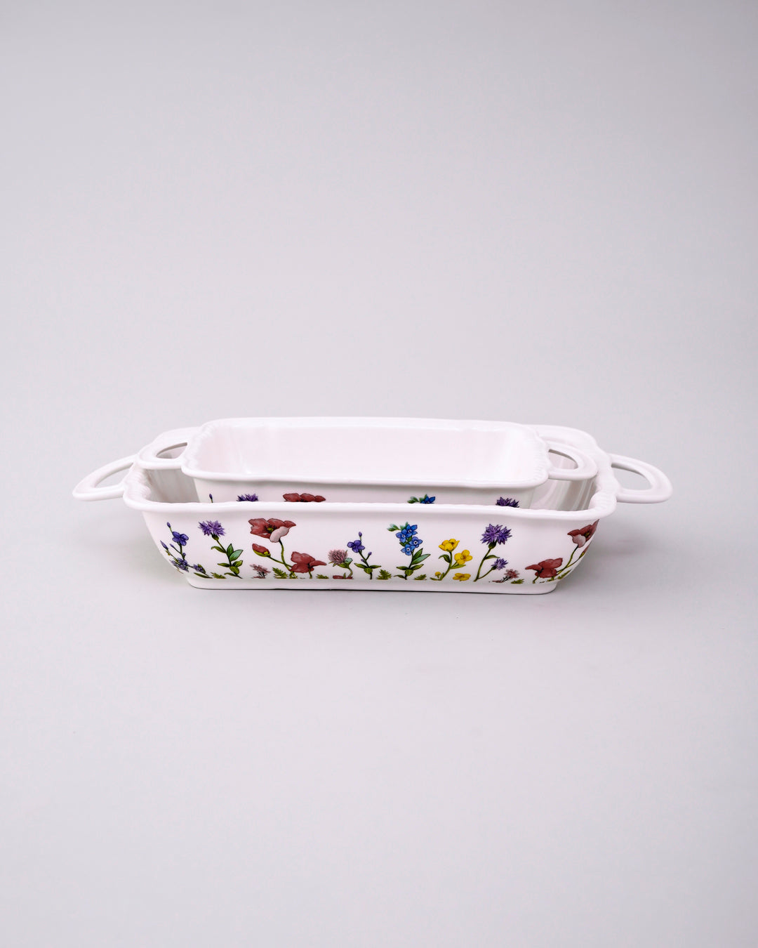 Floral Motif Rectangular Baking Dish - Set Of 2 