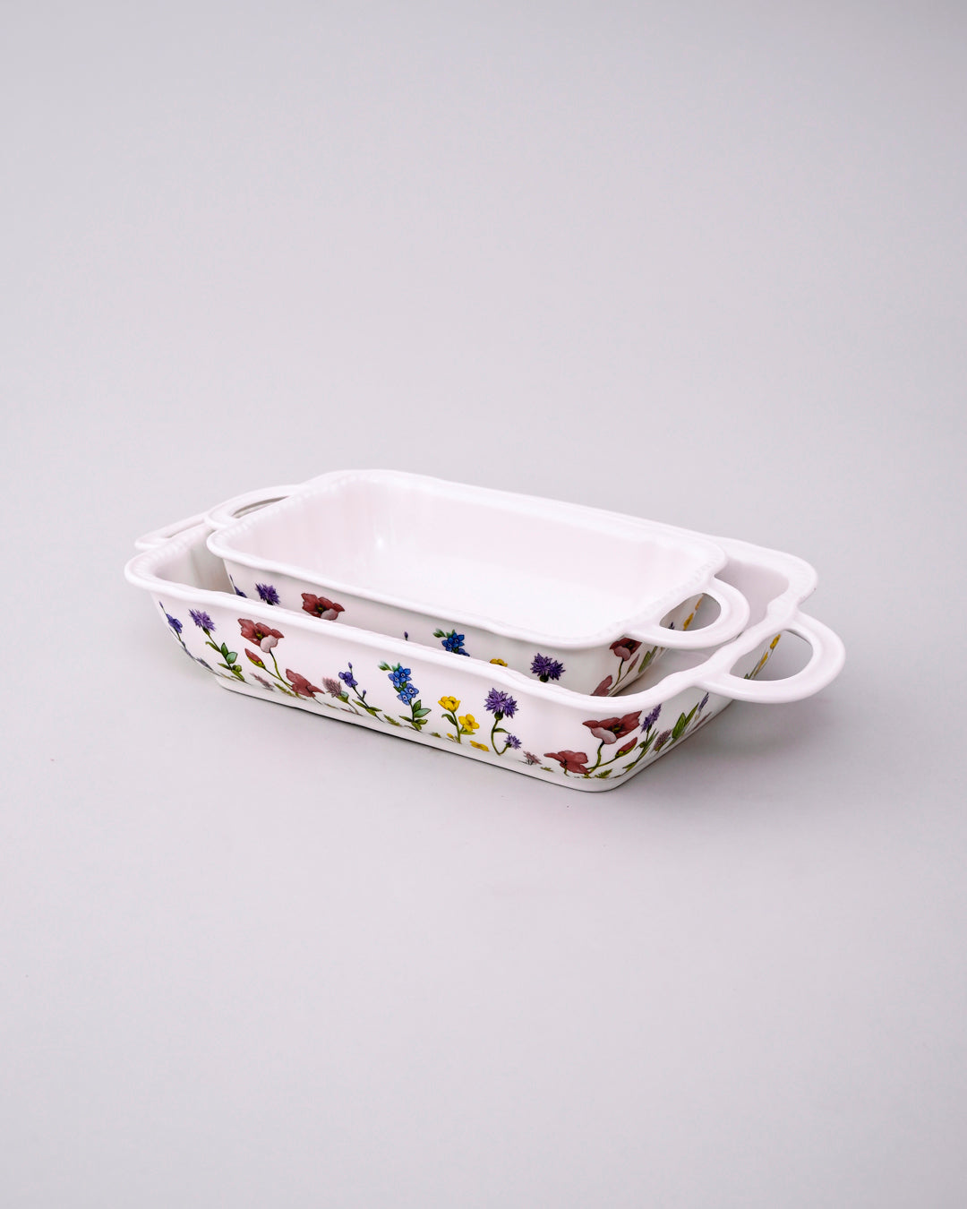 Floral Motif Rectangular Baking Dish - Set Of 2 