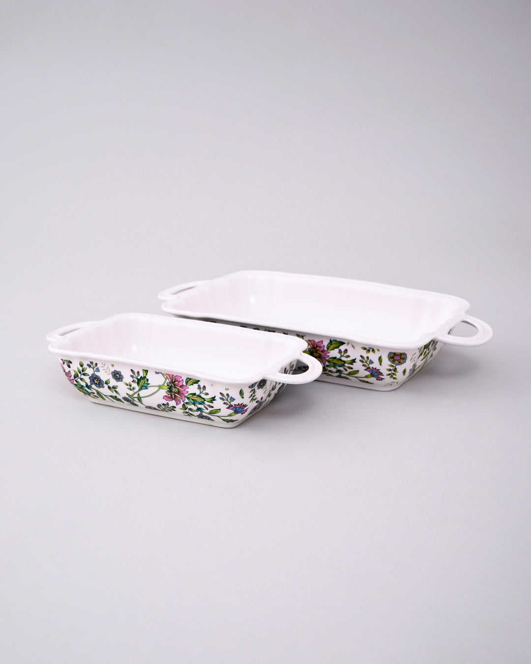 Floral Motif Rectangular Baking Dish - Set Of 2 