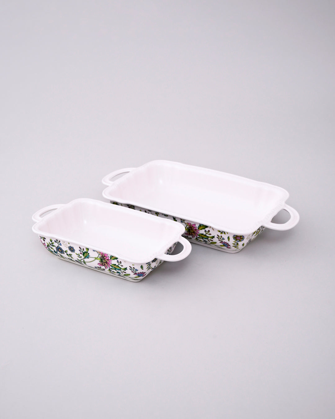 Floral Motif Rectangular Baking Dish - Set Of 2 
