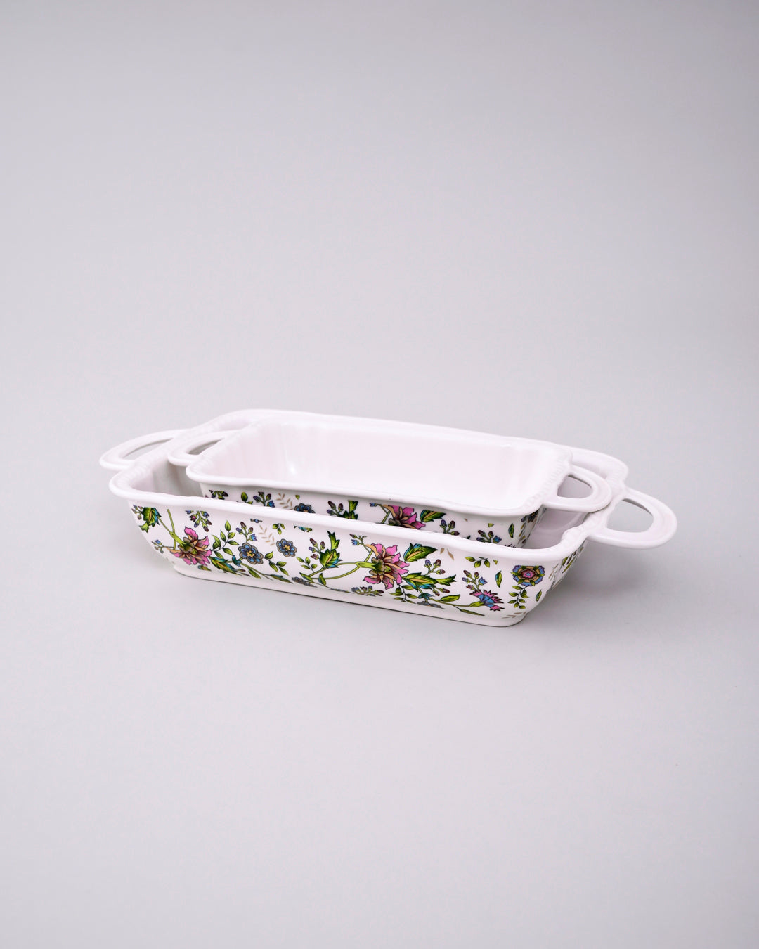 Floral Motif Rectangular Baking Dish - Set Of 2 