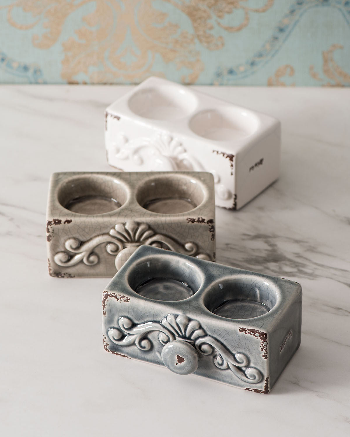 Rustic Victorian Dual Tea-Light Holders - Set of 3