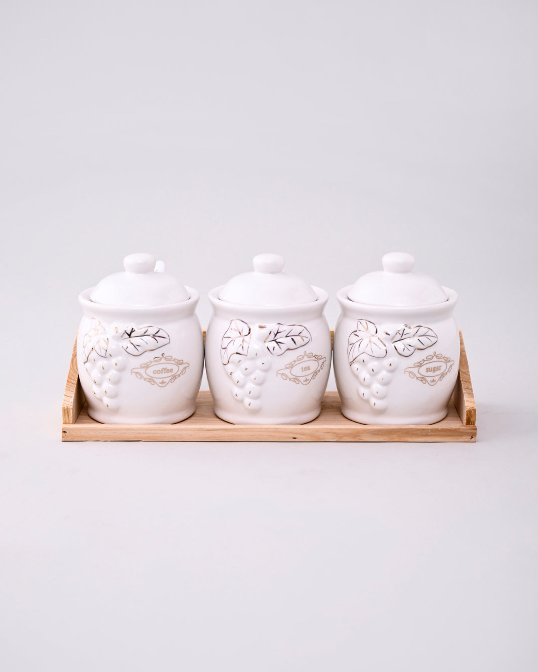 Embossed Grape Ceramic Storage Jar - Set Of 3 