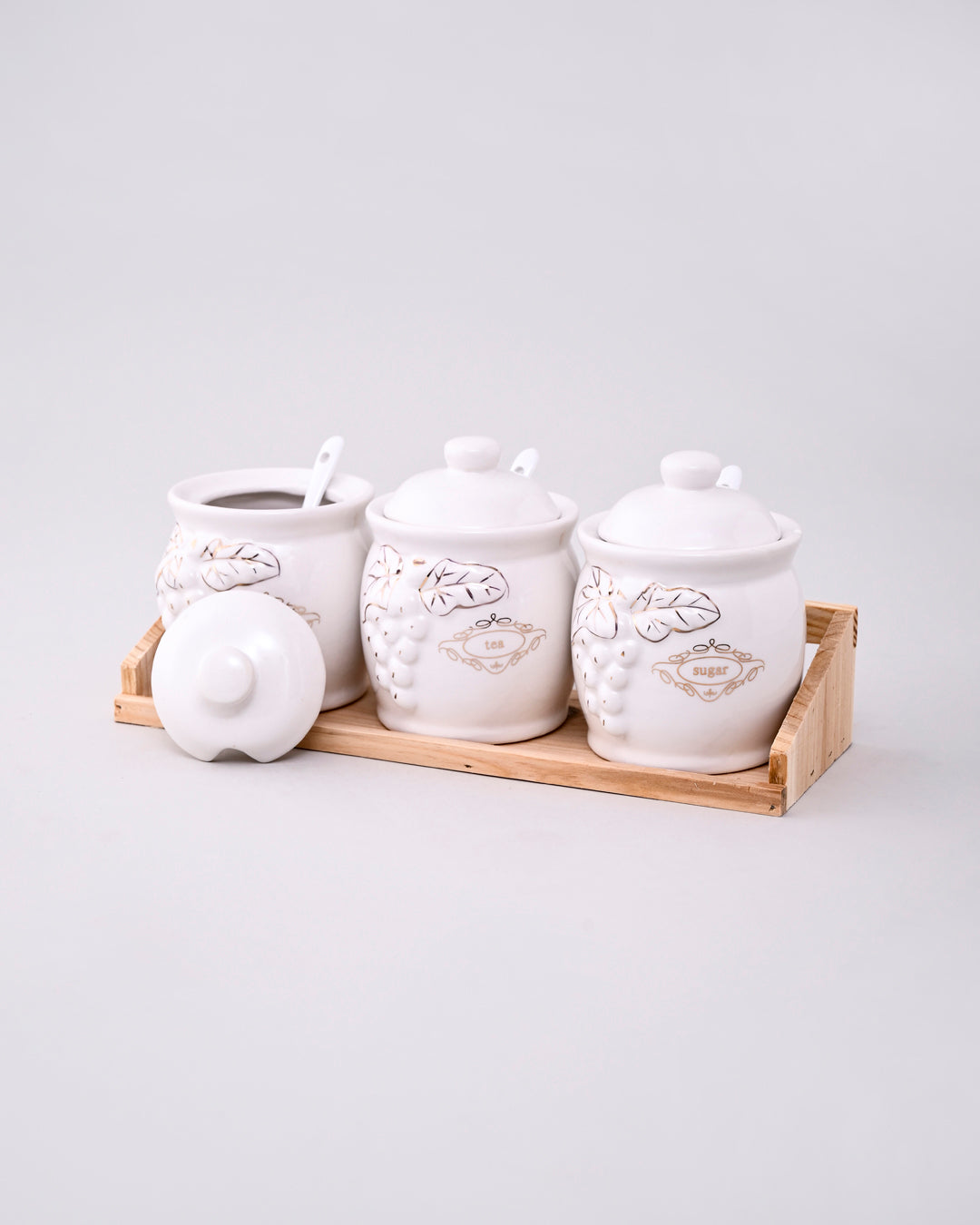 Embossed Grape Ceramic Storage Jar - Set Of 3 