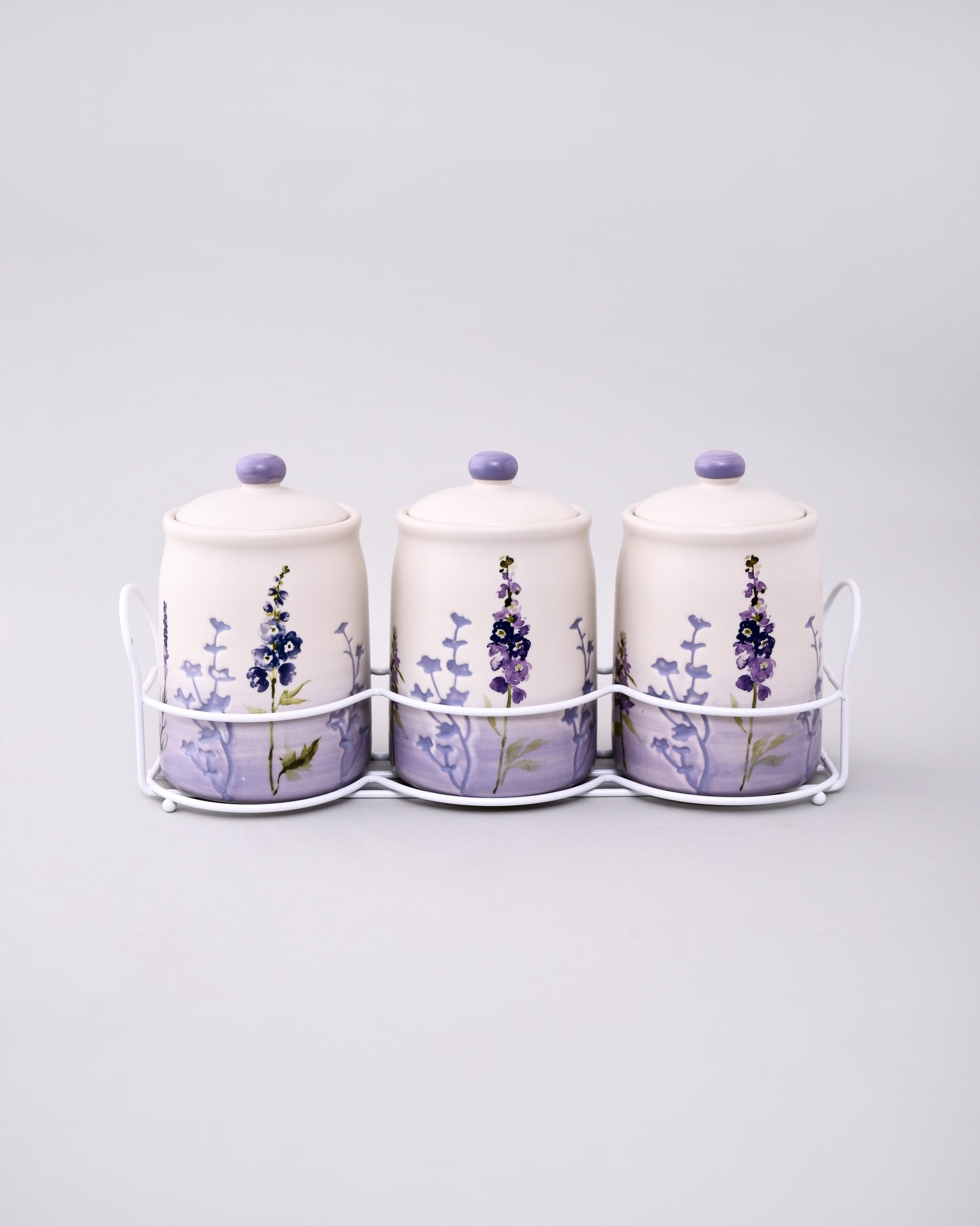 Botanical Harmony Ceramic Storage Jar Set - Blue 