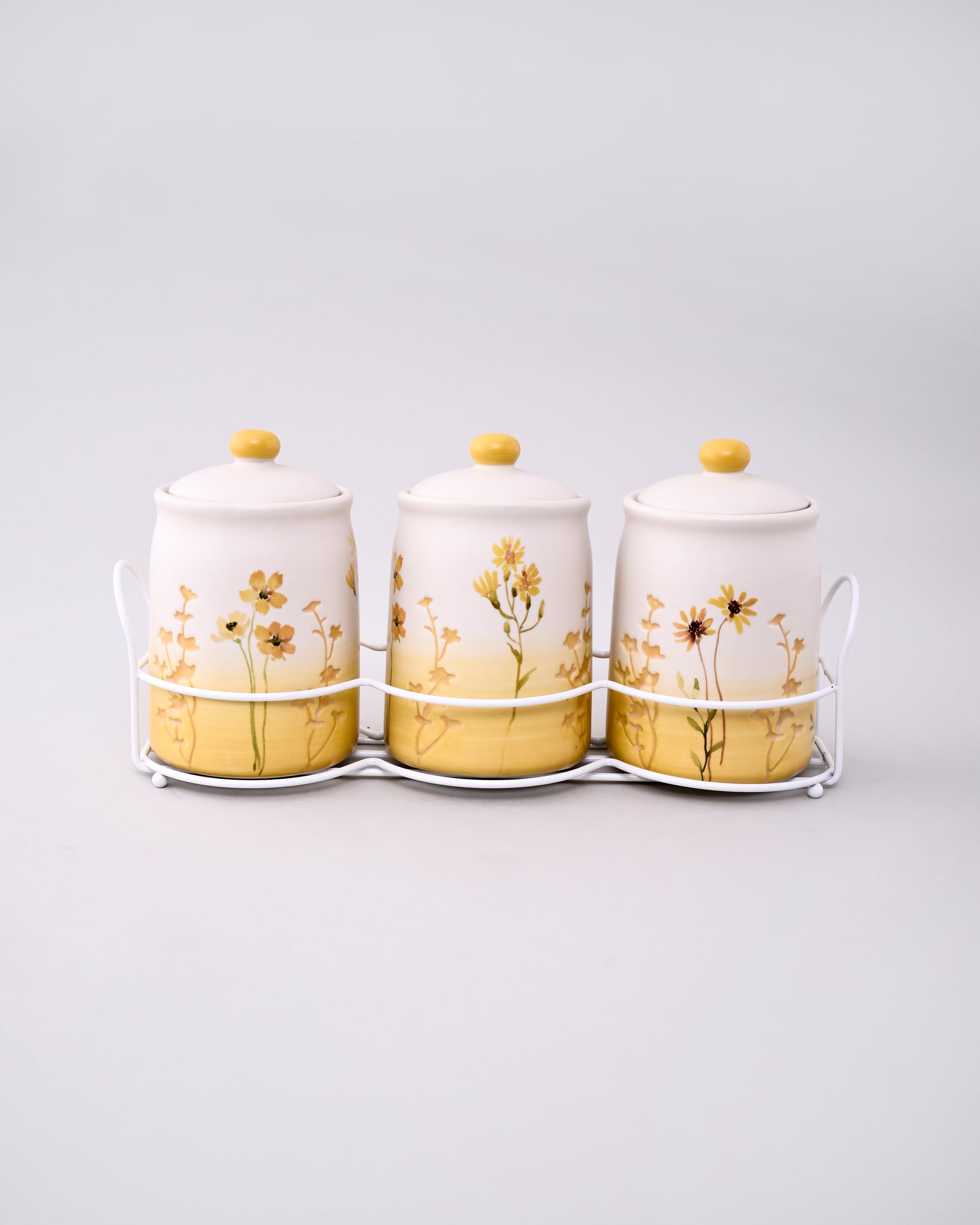 Botanical Harmony Ceramic Storage Jar Set - Yellow 