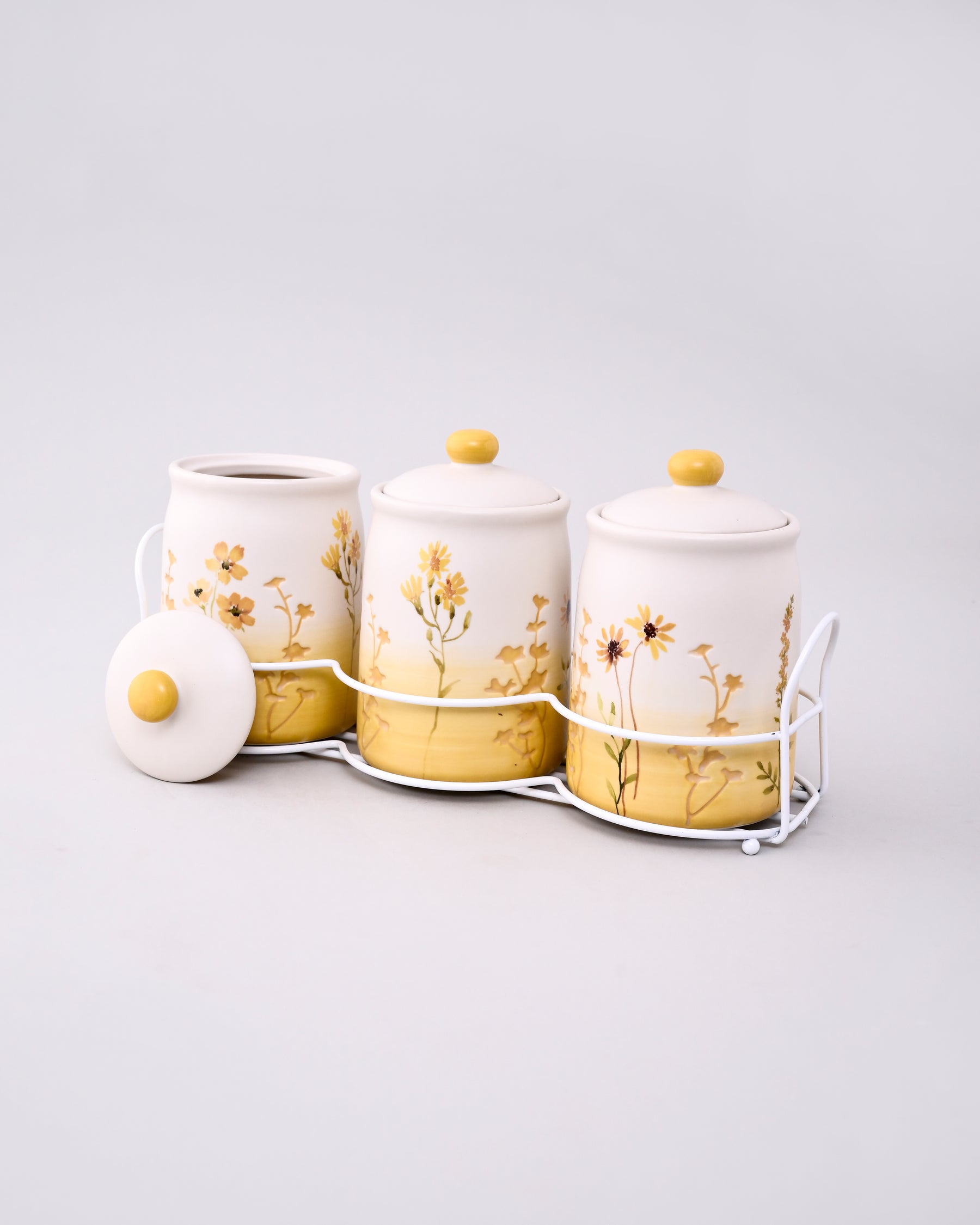 Botanical Harmony Ceramic Storage Jar Set - Yellow 