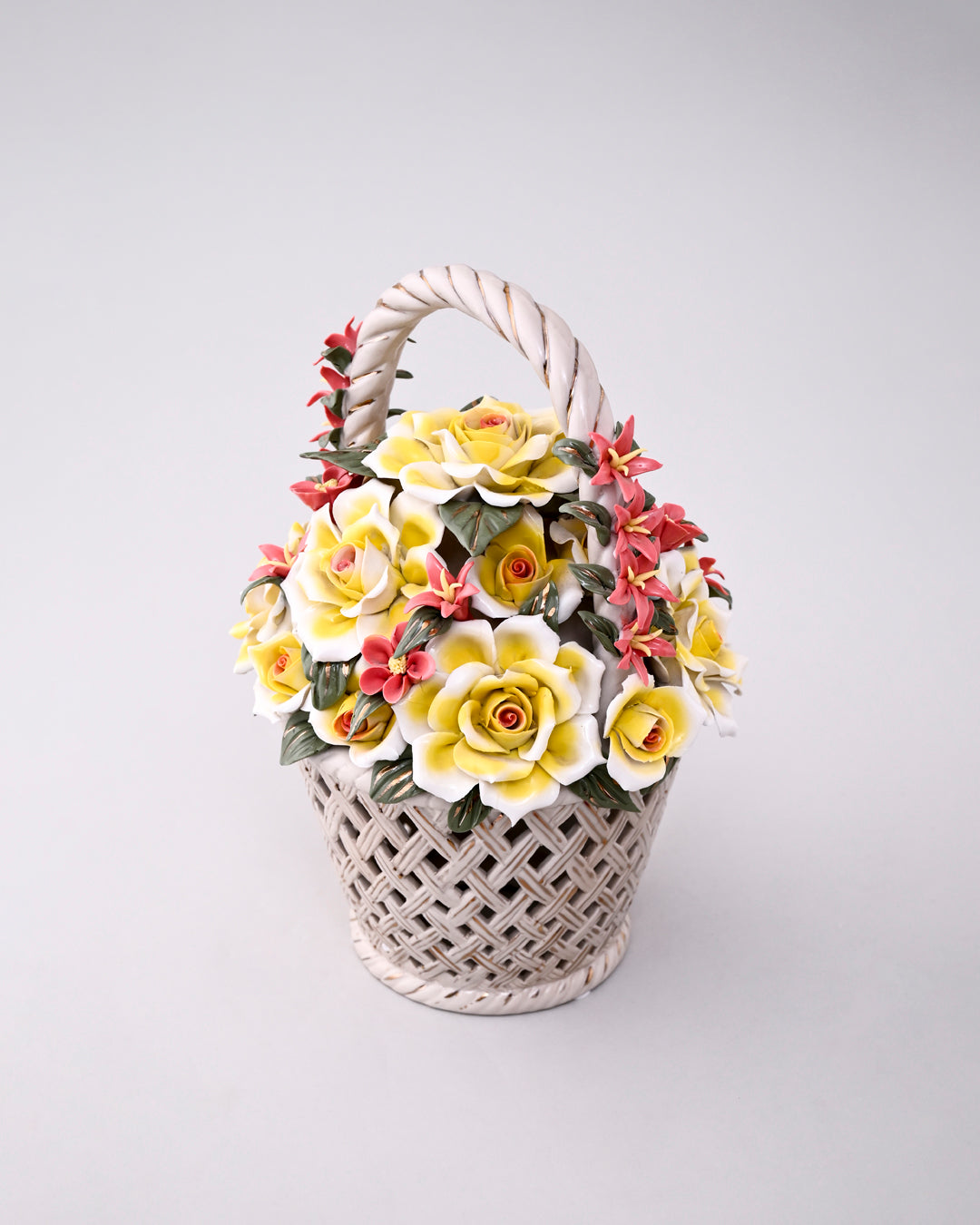 Ceramic Flower Basket Tabletop Decor 