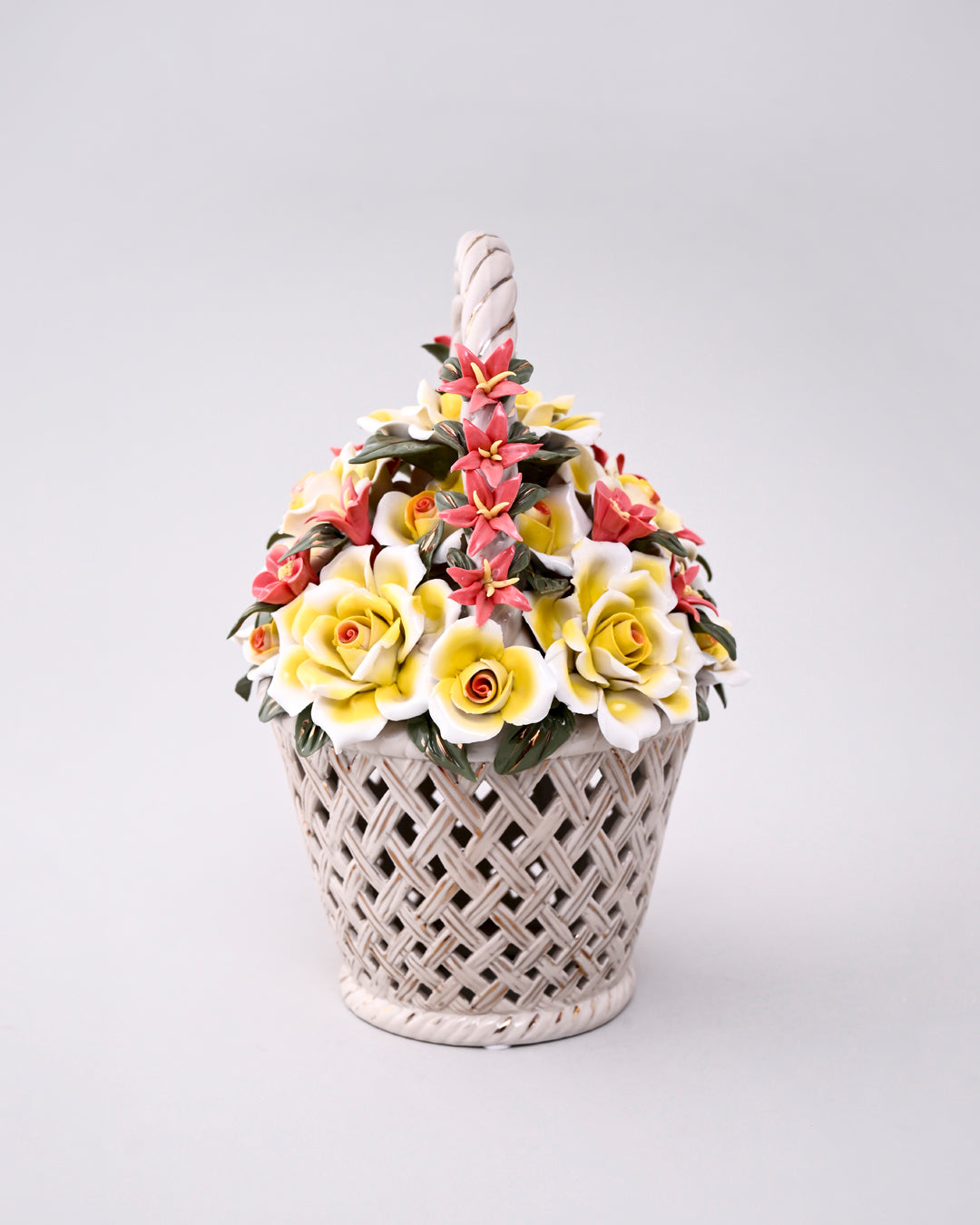 Ceramic Flower Basket Tabletop Decor 