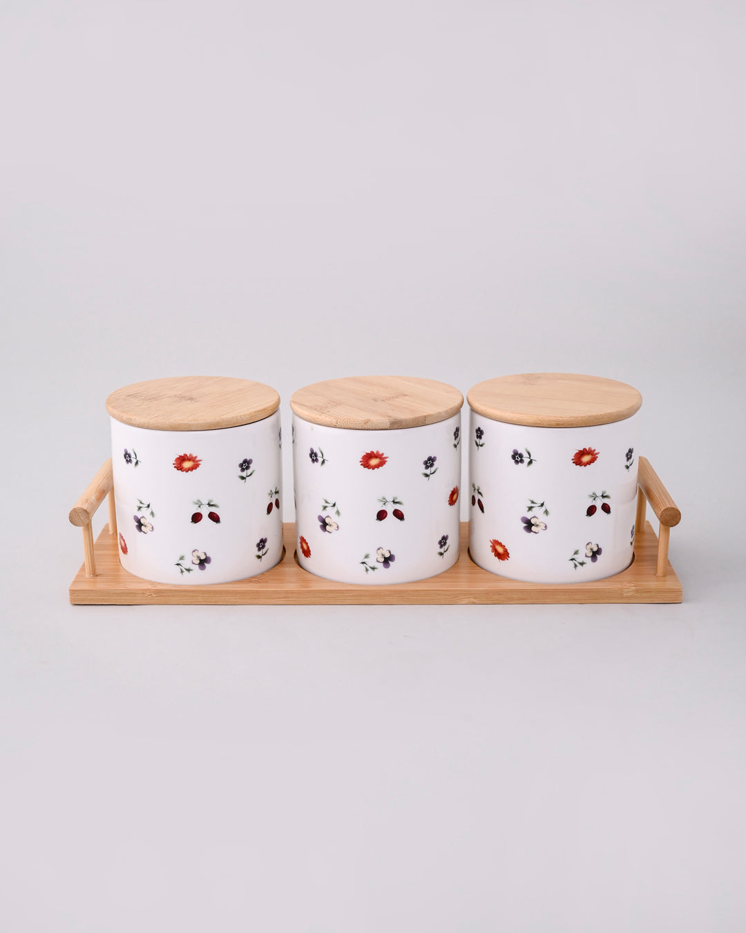 Floral Charm Ceramic Storage Jar - Set Of 3 