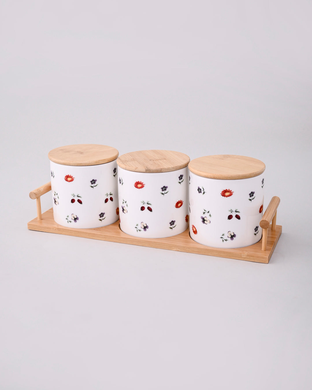 Floral Charm Ceramic Storage Jar - Set Of 3 