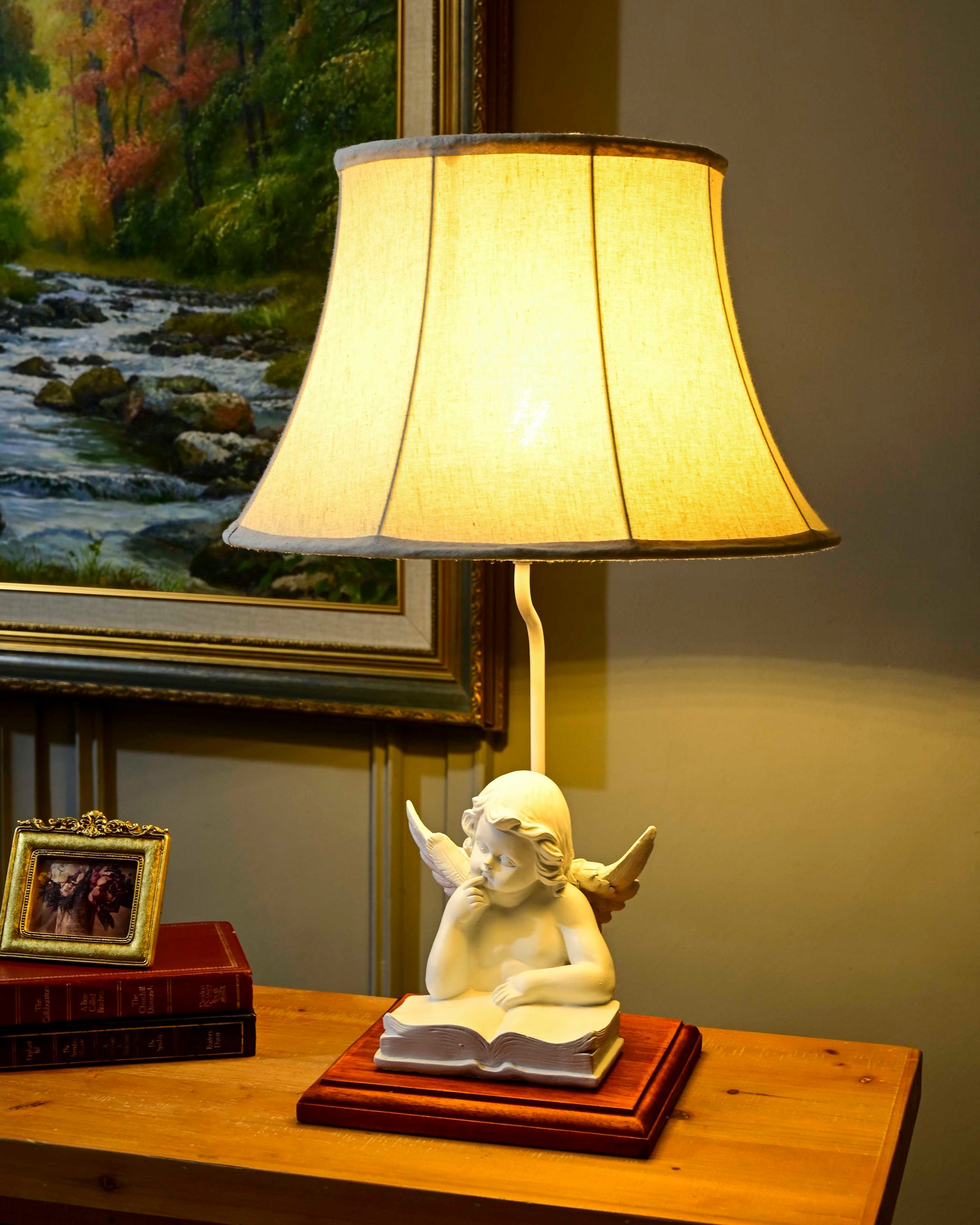 Book Reading Angel Cherub Table Lamp 