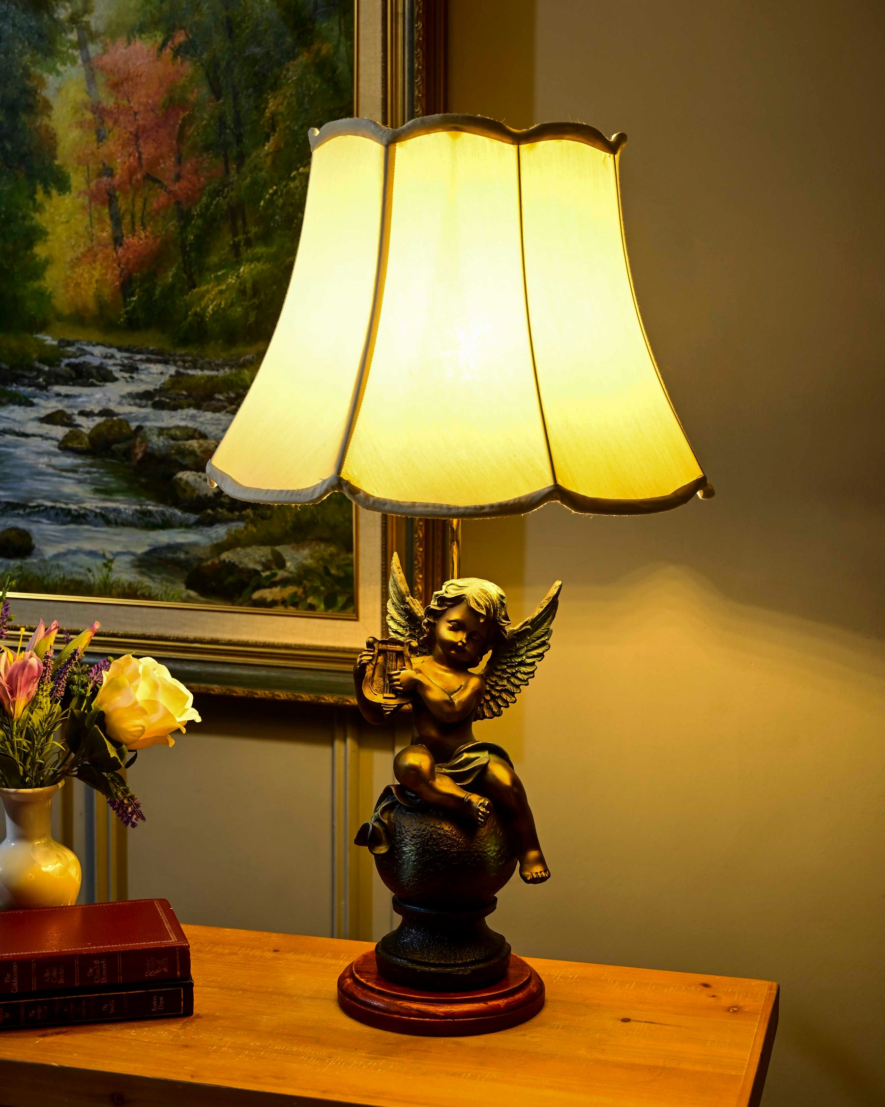 Cherub Playing Harp Table Lamp 