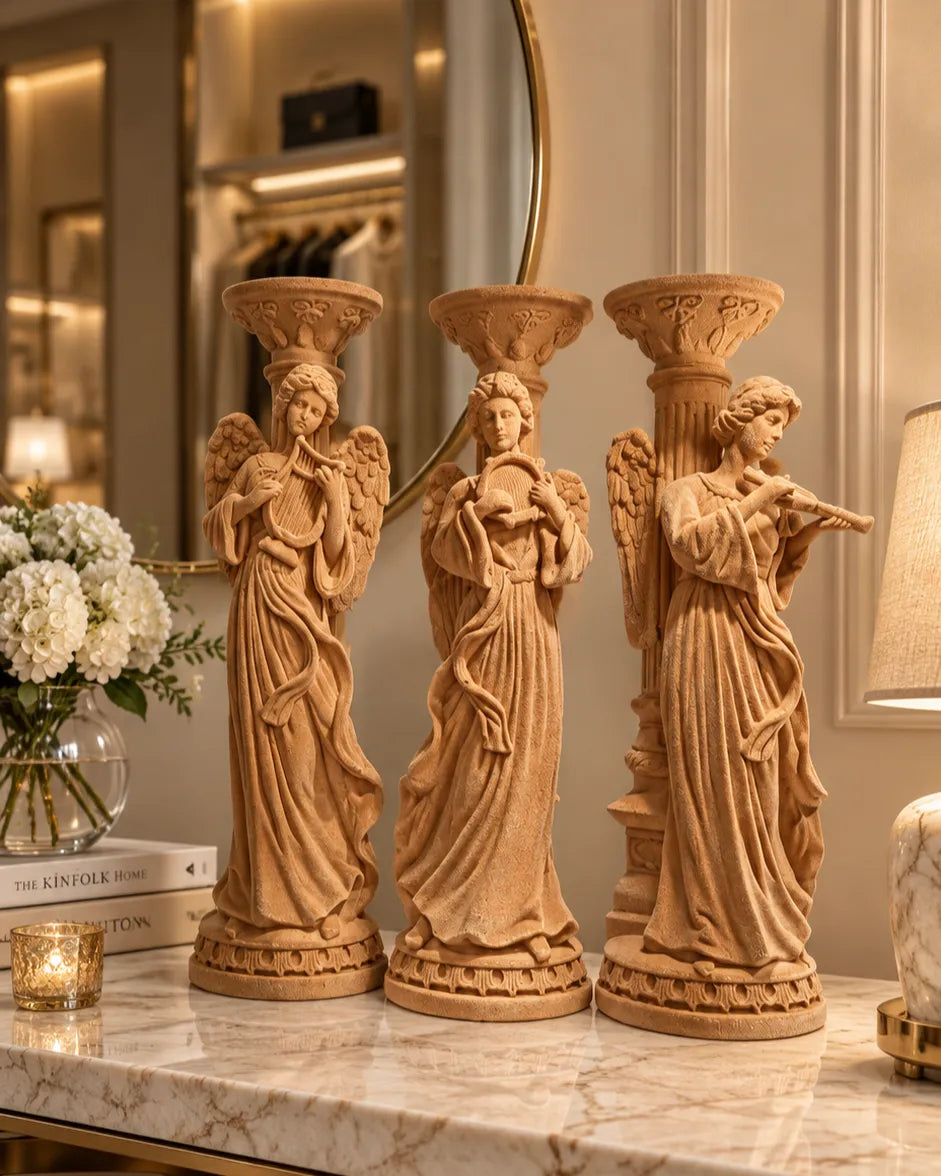 Angel Musician Velvet Bust Candle Holder - Set of 3