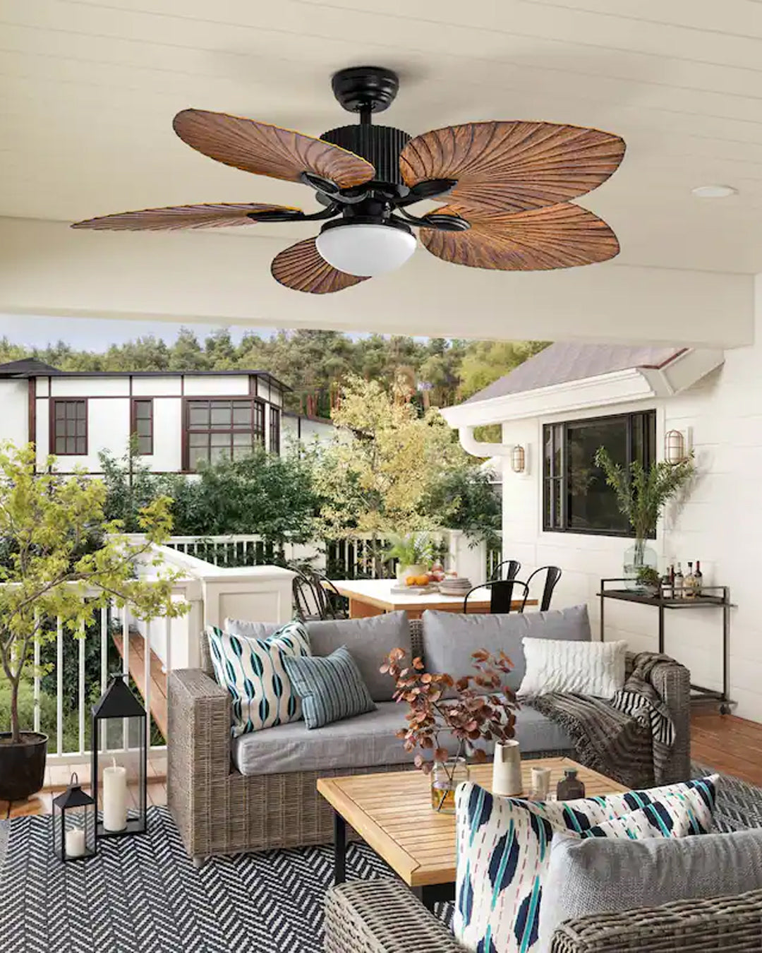 Designer palm leaf fan light with elegant ceiling lighting
