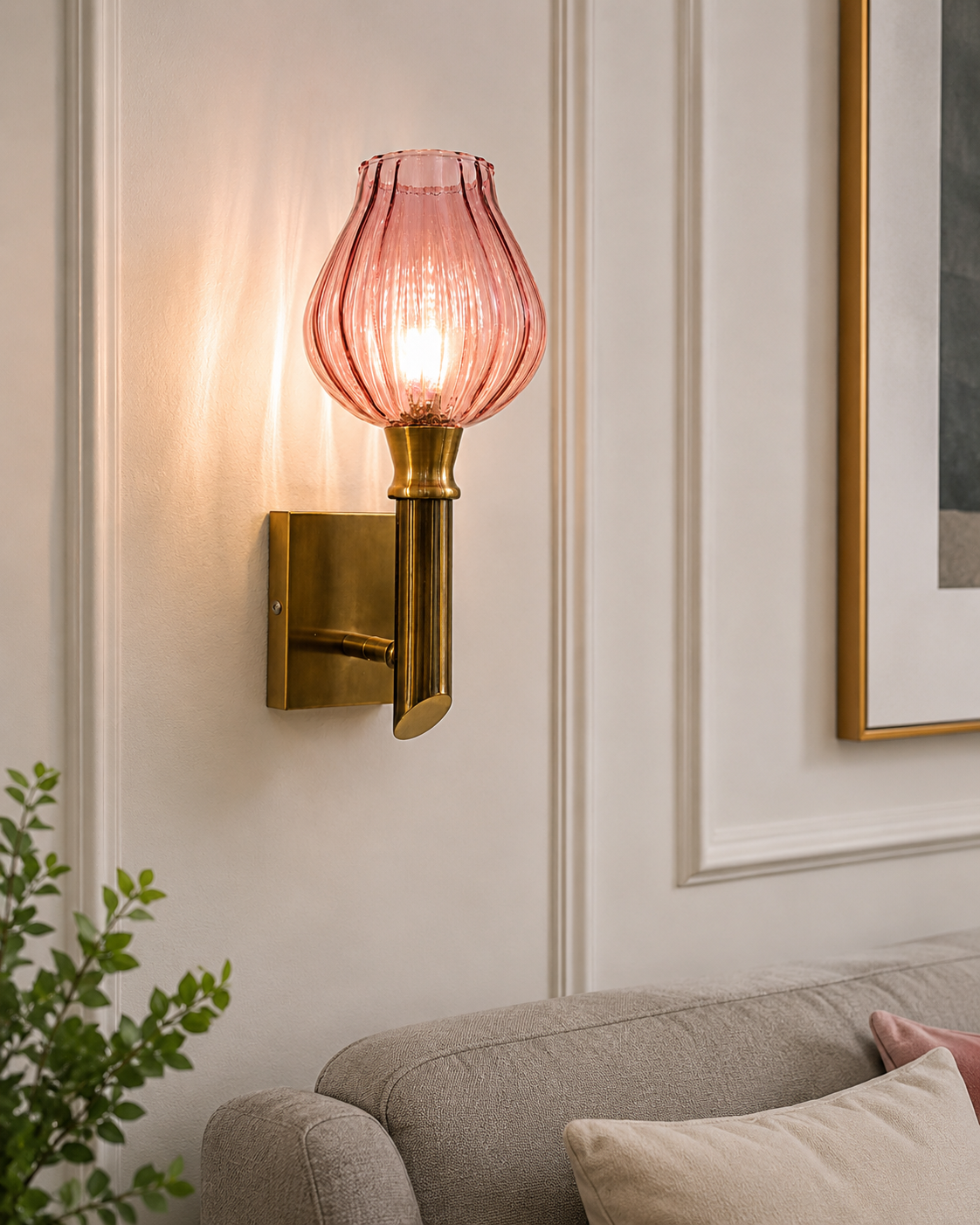 Rivelle Rose Glass Wall Light - Pink