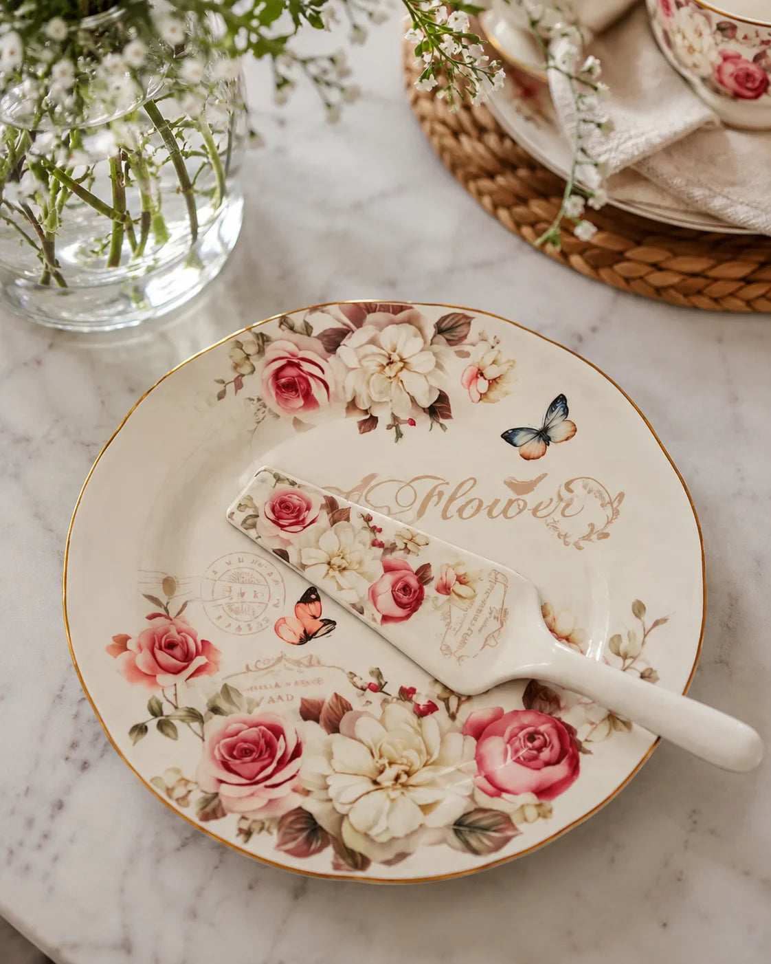 Vintage Rose Charm Cake Plates - Set Of 8 