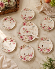 Vintage Rose Charm Cake Plates - Set Of 8
