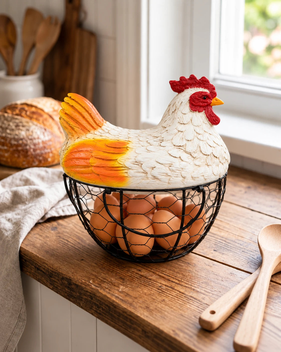 Rooster Egg Basket - Orange Wings