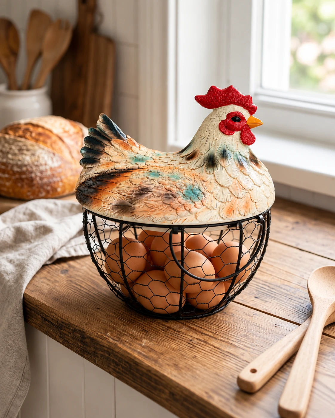 Rooster Egg Basket - Multicolor Spotted