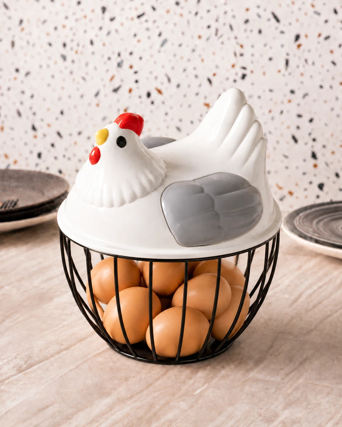 Rooster Egg Basket - Grey Wings