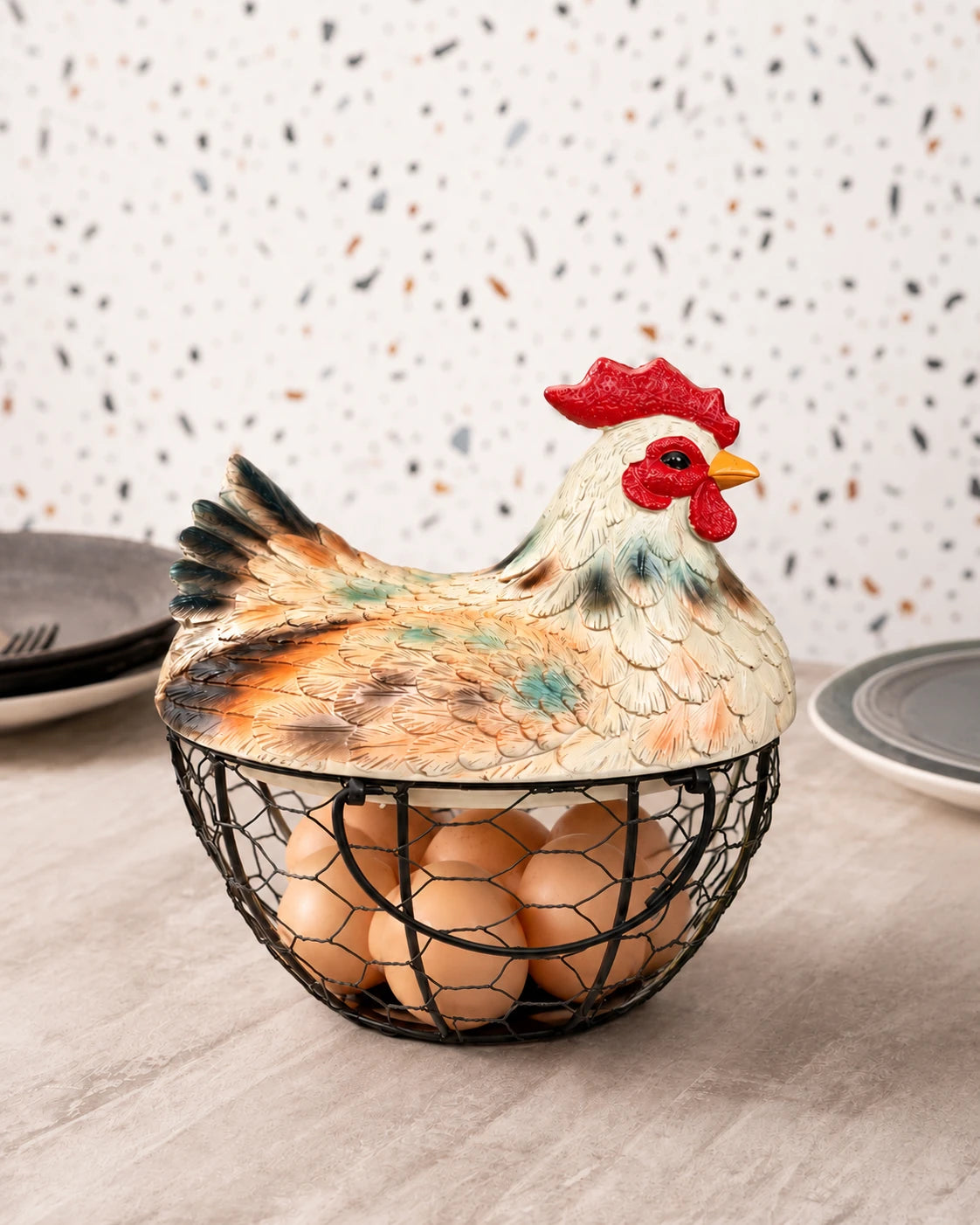 Rooster Egg Basket - Multicolor Spotted
