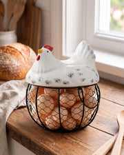 Rooster Egg Basket - Spotted White