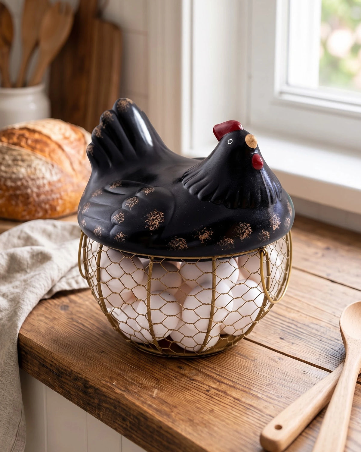 Rooster Egg Basket - Spotted Black