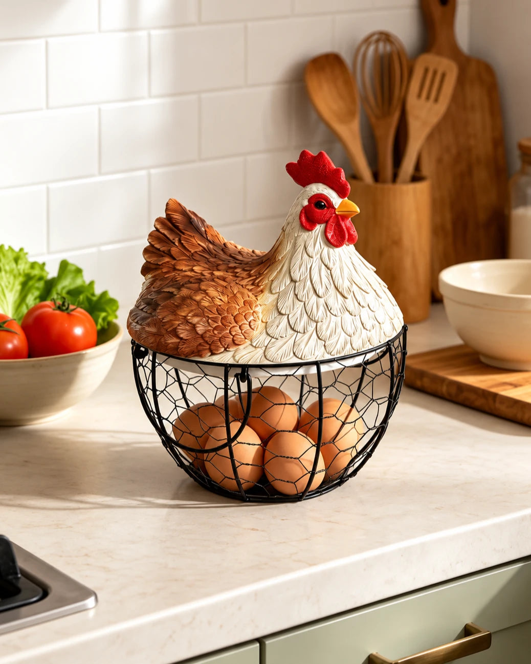 Rooster Egg Basket - Brown