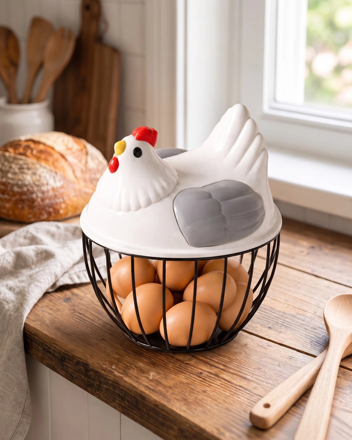 Rooster Egg Basket - Grey Wings