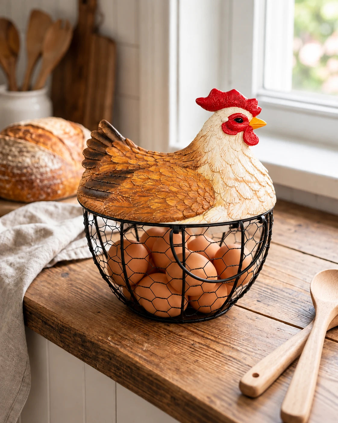 Rooster Egg Basket - Brown