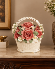 Verona Rose Flower Basket Tabletop Decor