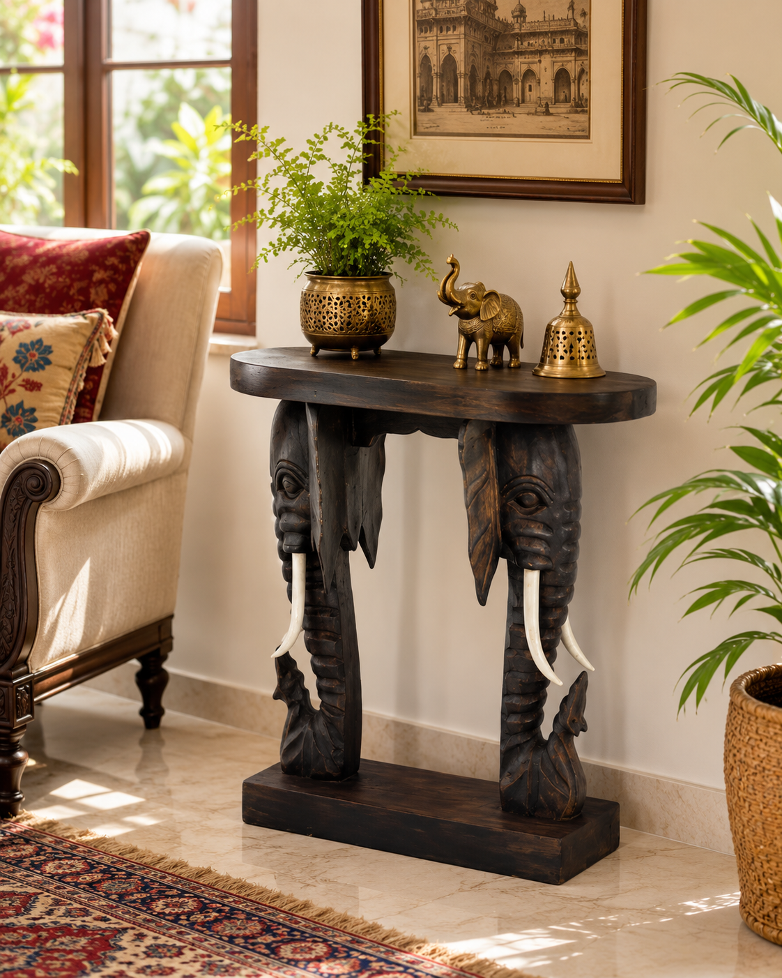 Royal Dual  Elephant Console Table - 75 CM