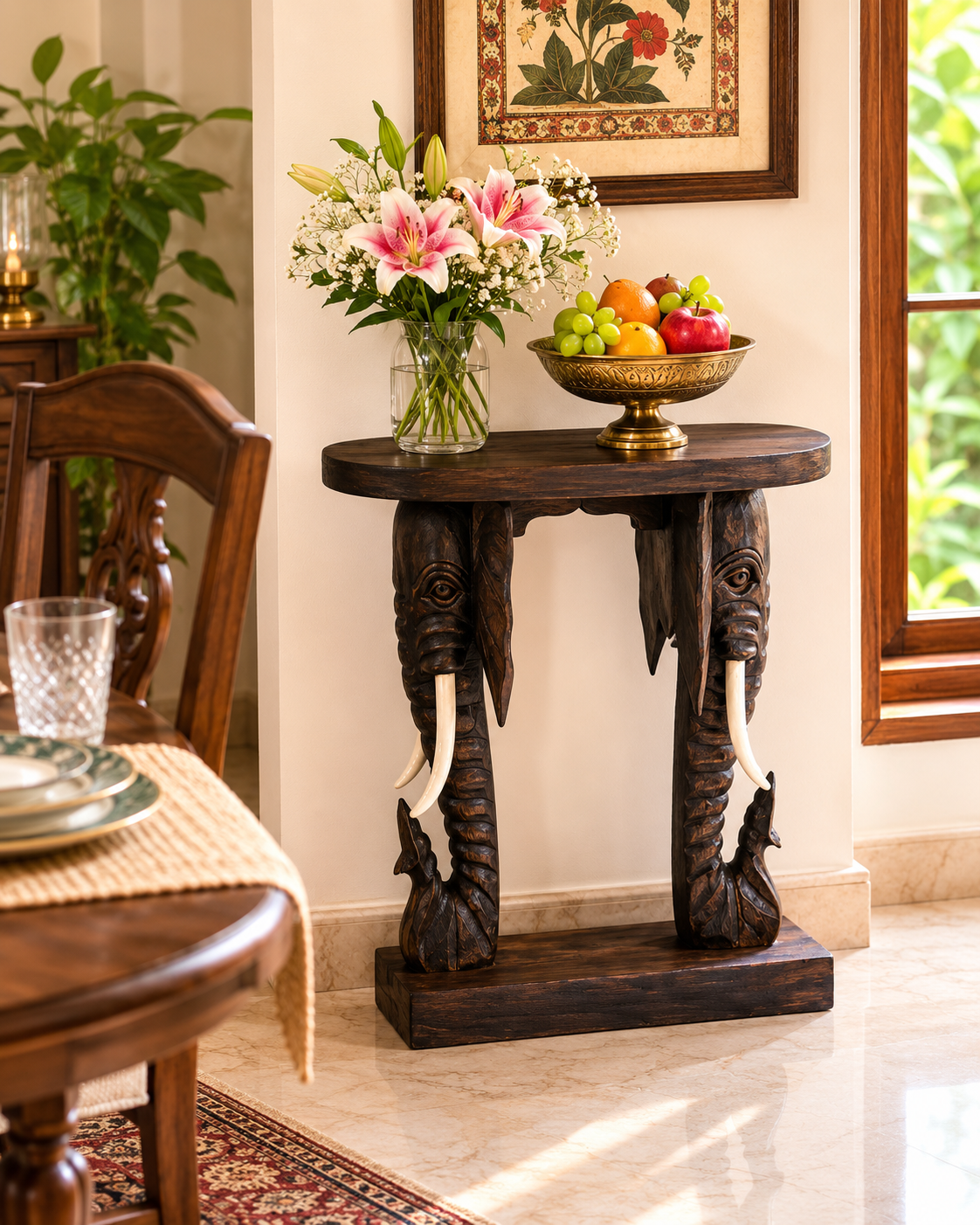 Royal Dual  Elephant Console Table - 75 CM 