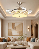 Crystal Halo Retractable Ceiling Fan + Chandelier Light (with Remote Control) 